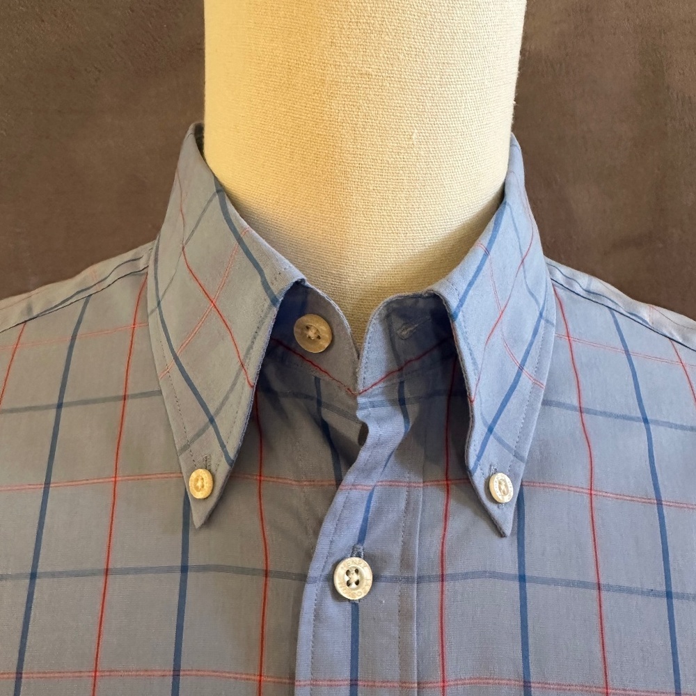New Henry Jacobson blue windowpane 80s-ply cotton sport shirt